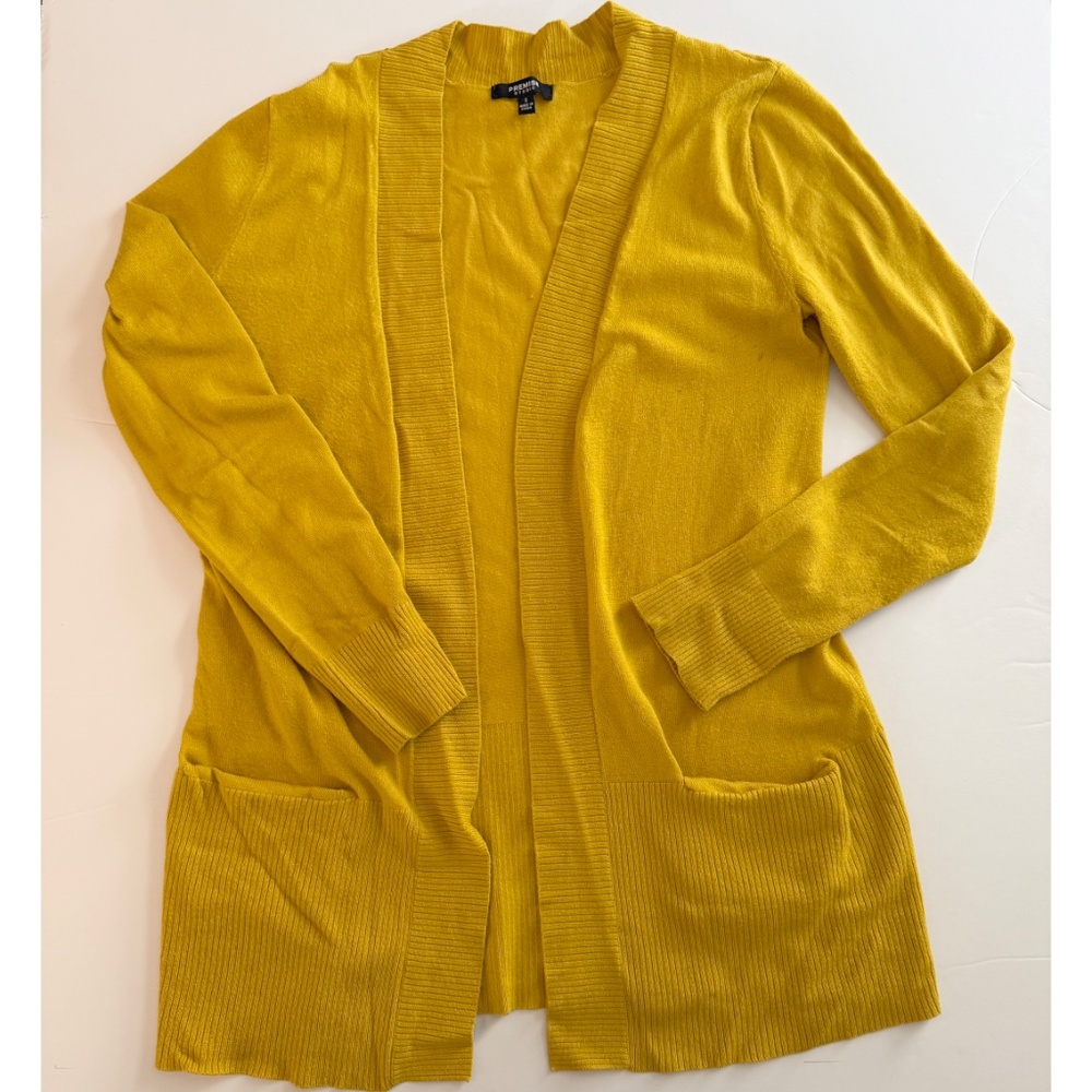 Mustard Yellow Long Open Cardigan
